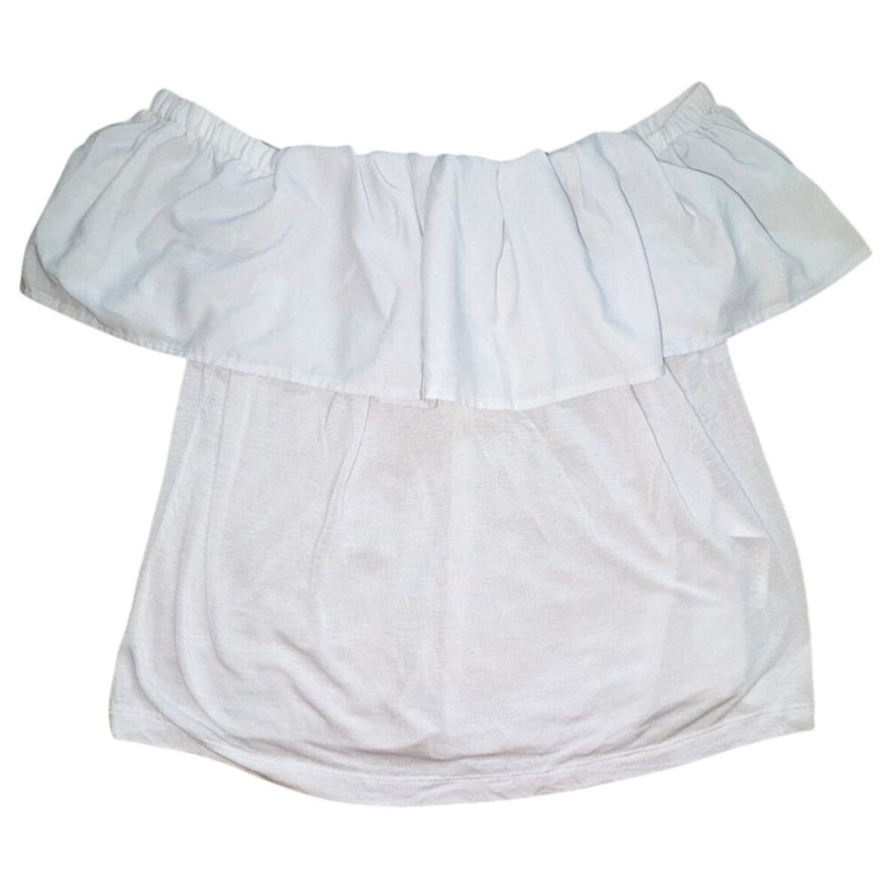 French Connection Off The Shoulder Light Weight Ruffled Blouse-Gray-Size Small-G